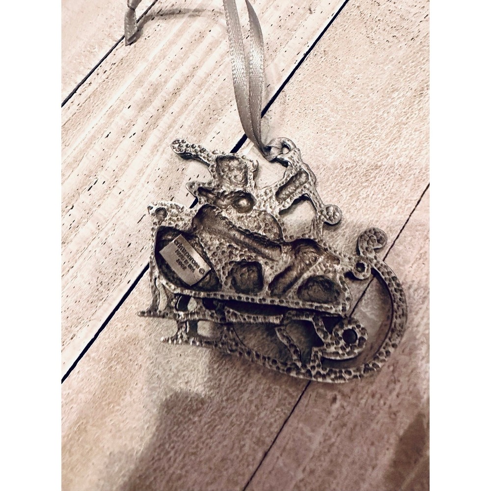 Crimzonrose 2002 Pewter Santa in Sleigh Christmas Ornament Made in‎ USA Vintage - Picture 2 of 4